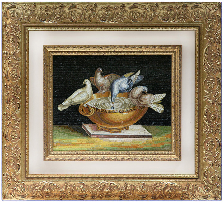 Mosaic in enamel glass  with carved and gilt wooden frame